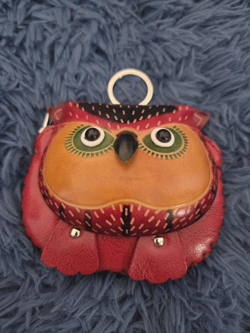 Handmade ~ Leather Owl Coin Purse Keychain Wallet Las Vegas Souvenir